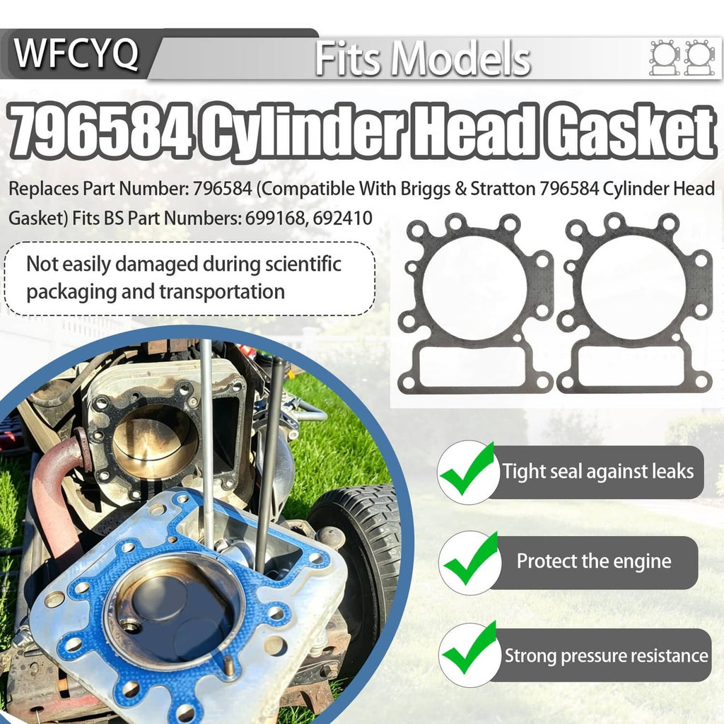 2-pack cylinder head gaskets with circular bore and rectangular ports, gray metal
