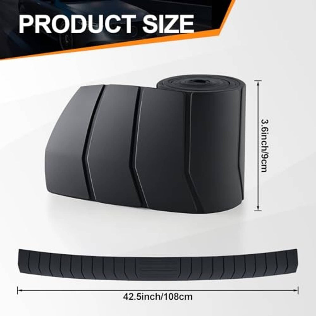 Car rear bumper protector strip roll and length guide, black textured rubber