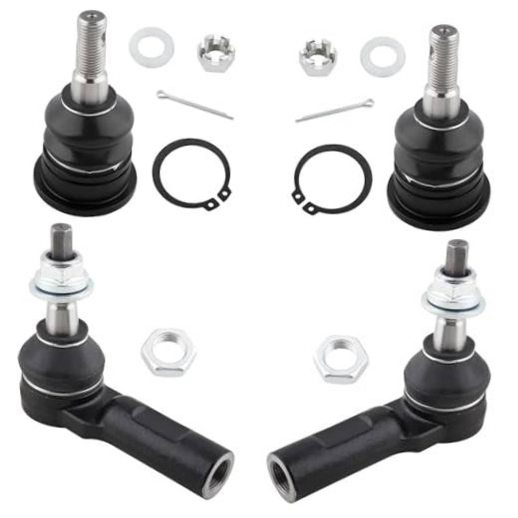 Front ball joint and tie rod end kit, black rubber boots with chrome studs and caps