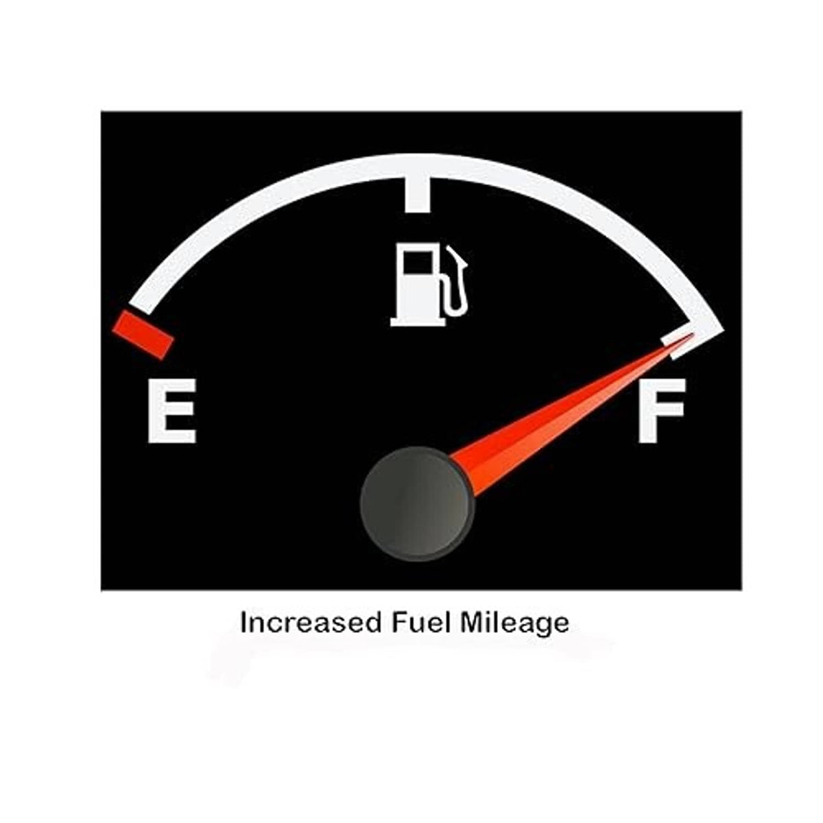 Fuel gauge illustration with red needle arrow and icon