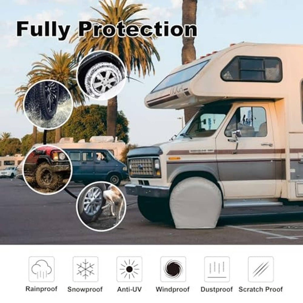 Gray tire covers on vehicle wheels with waterproof, scratch-resistant style design