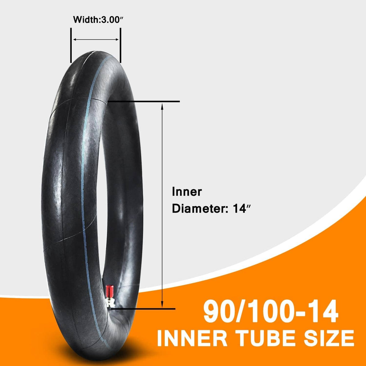 Black rubber inner tube size 90/100-14 with inner diameter 14 in