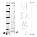 Metal multi-purpose folding ladder, 5-step, extended upright with gray anti-slip feet.