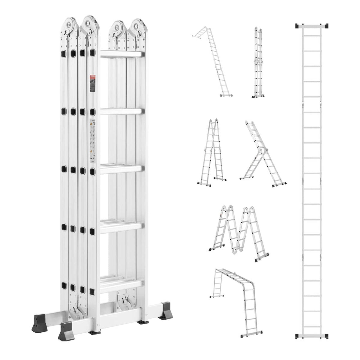 Metal multi-purpose folding ladder, 5-step, extended upright with gray anti-slip feet.