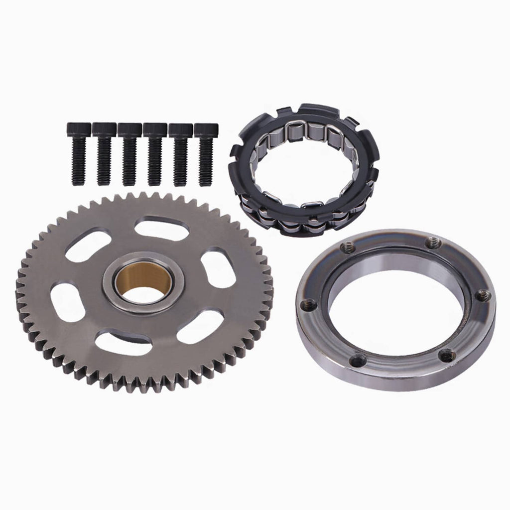 Starter clutch one-way bearing sprag kit with gasket ring, gear, and bolts
