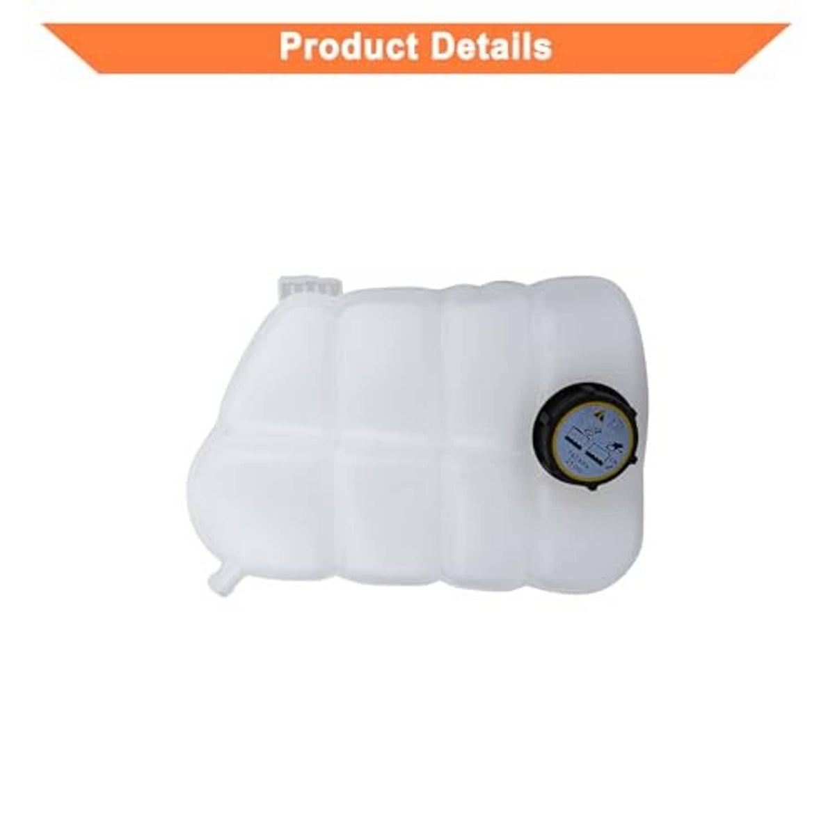 Translucent coolant reservoir tank with black cap and pressure gauge on side