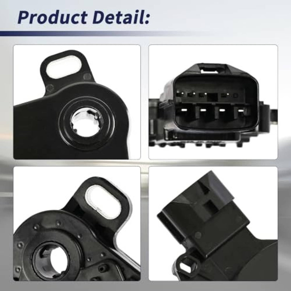 Gear position sensor detail with circular mounting hole and multi-pin electrical connector