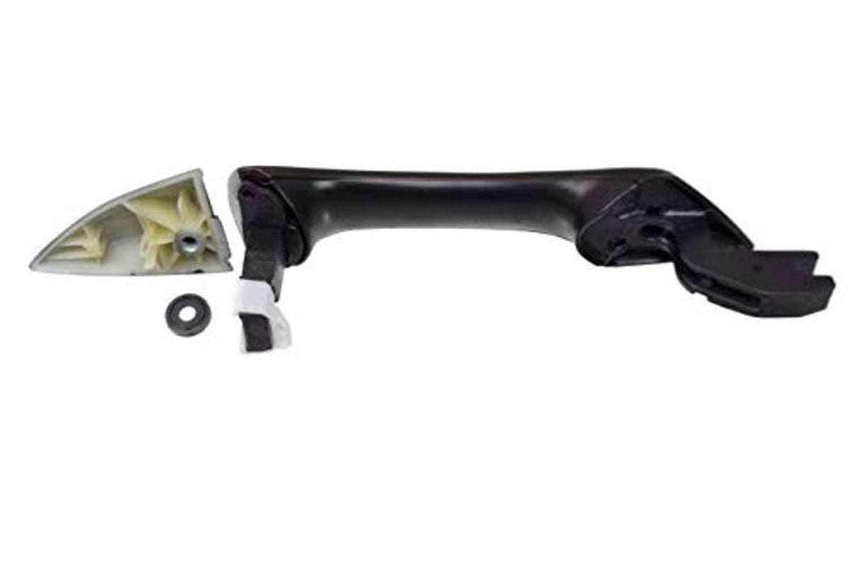 Black exterior door handle kit with brackets, light insert panel, and screw