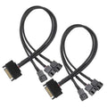 Dual fan power splitter cables with SATA power and 3-pin fan connectors, black braided