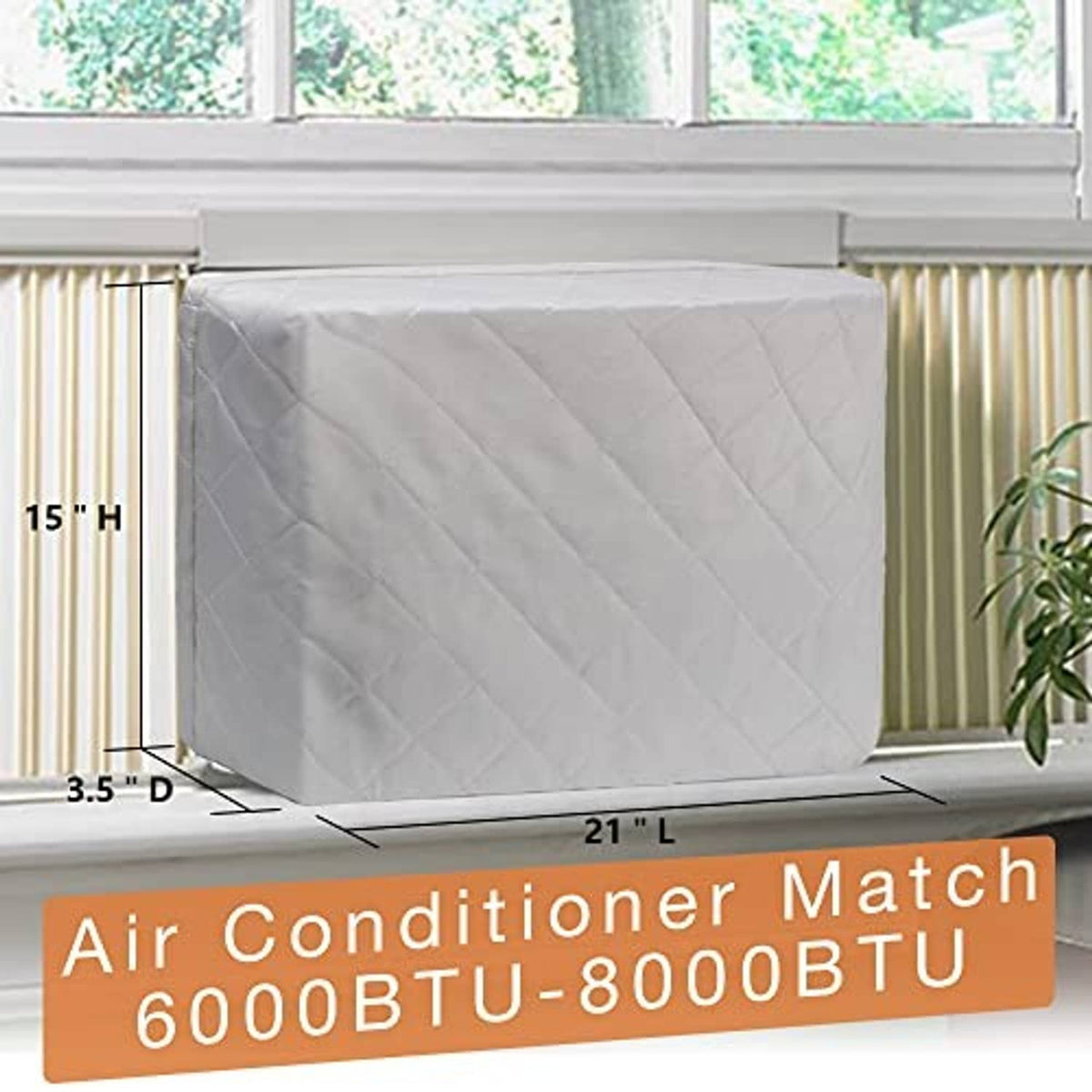 Rectangular quilted air conditioner cover in light gray