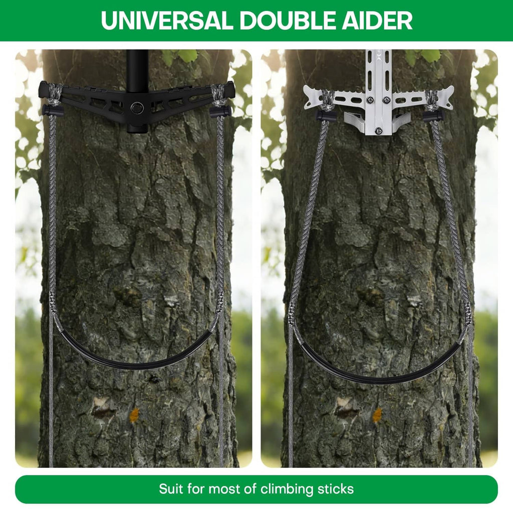 Universal double climbing stick aider with black rope U-strap and mounting buckle
