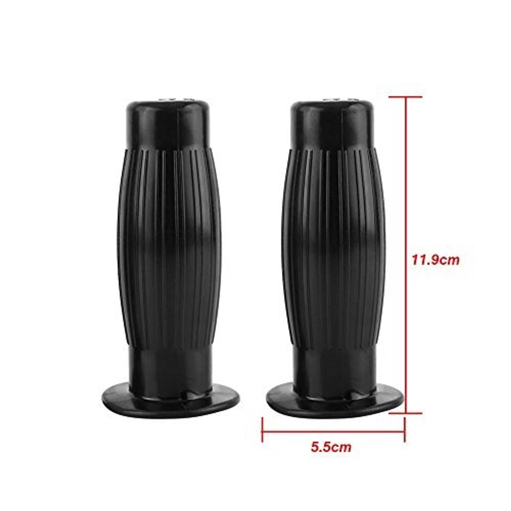 Black motorcycle handlebar grips with size diagram: 11.9 cm tall, 5.5 cm wide
