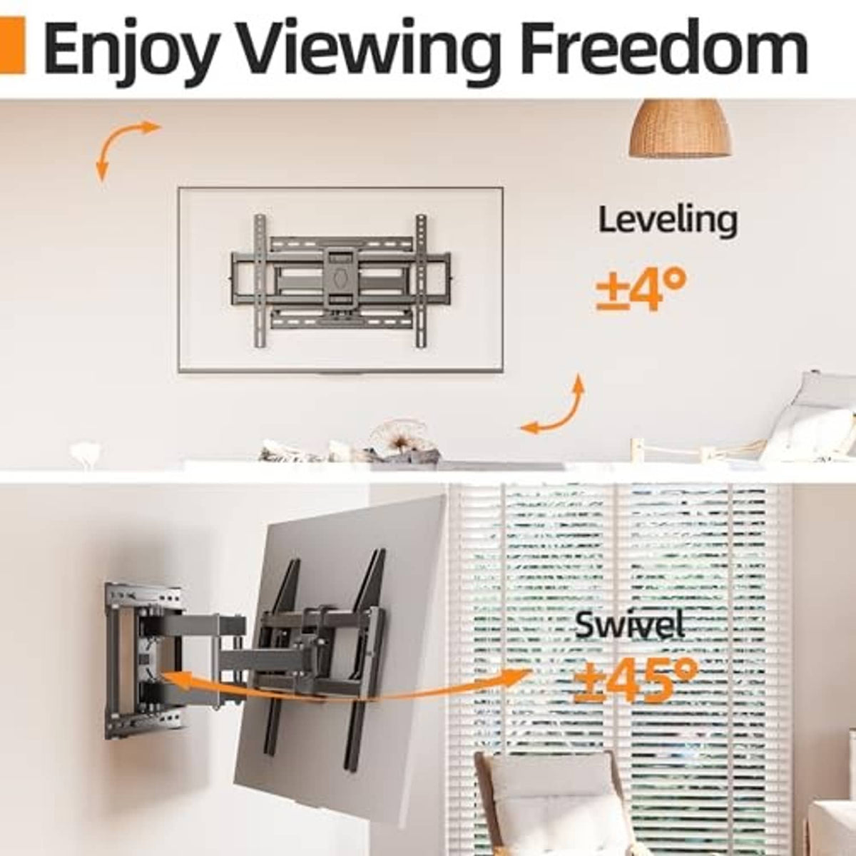Full-motion TV wall mount with pivot components attached to wall plate
