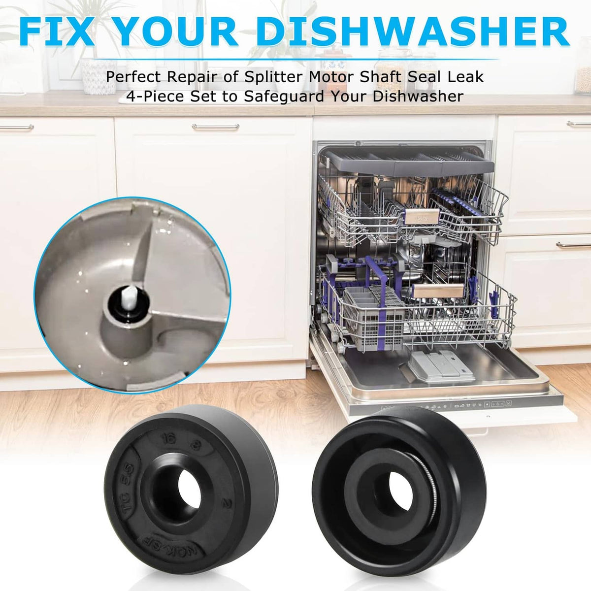 Two black dishwasher diverter valve seals, front view with center openings