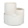 Rotary off-white plastic pen holder with 3 compartments and slot divider