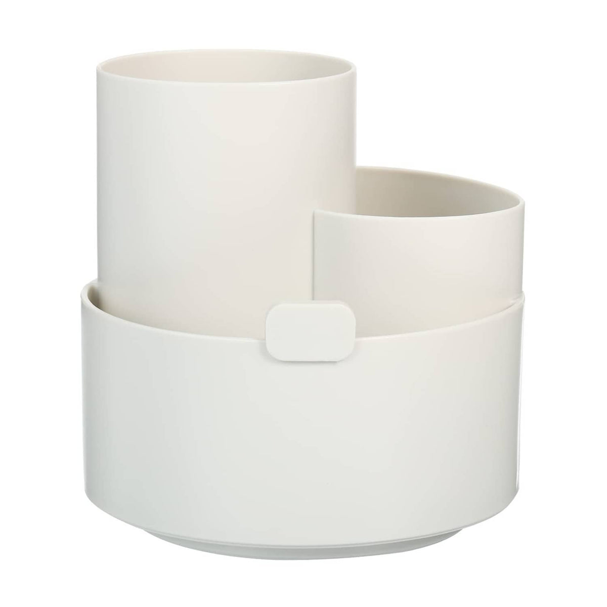 Rotary off-white plastic pen holder with 3 compartments and slot divider