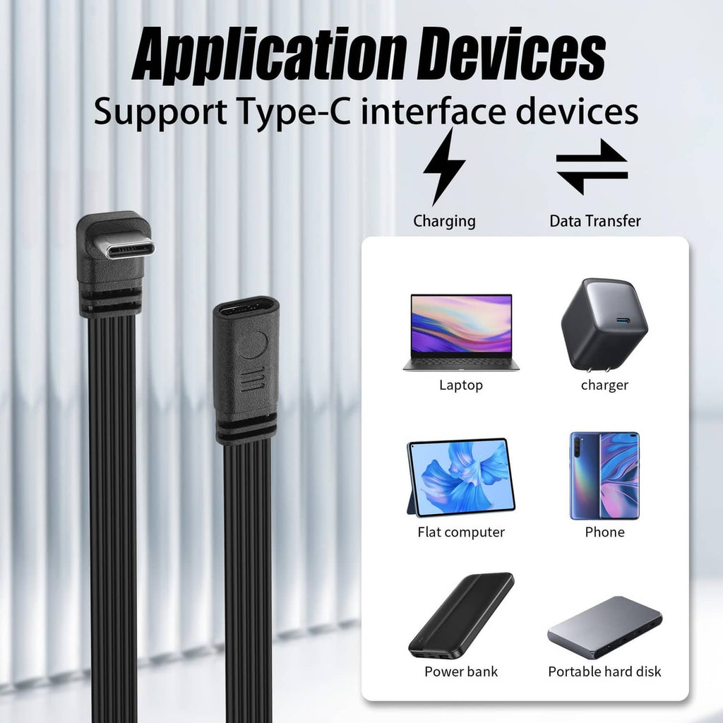 Black USB-C extension cable with Type-C plugs for charging and data transfer