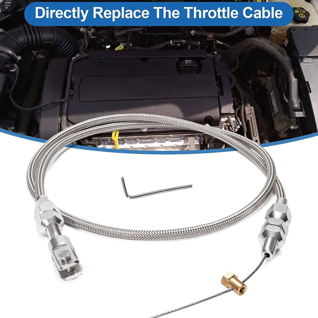 Braided throttle cable kit with adjustable end fittings and mounting hardware