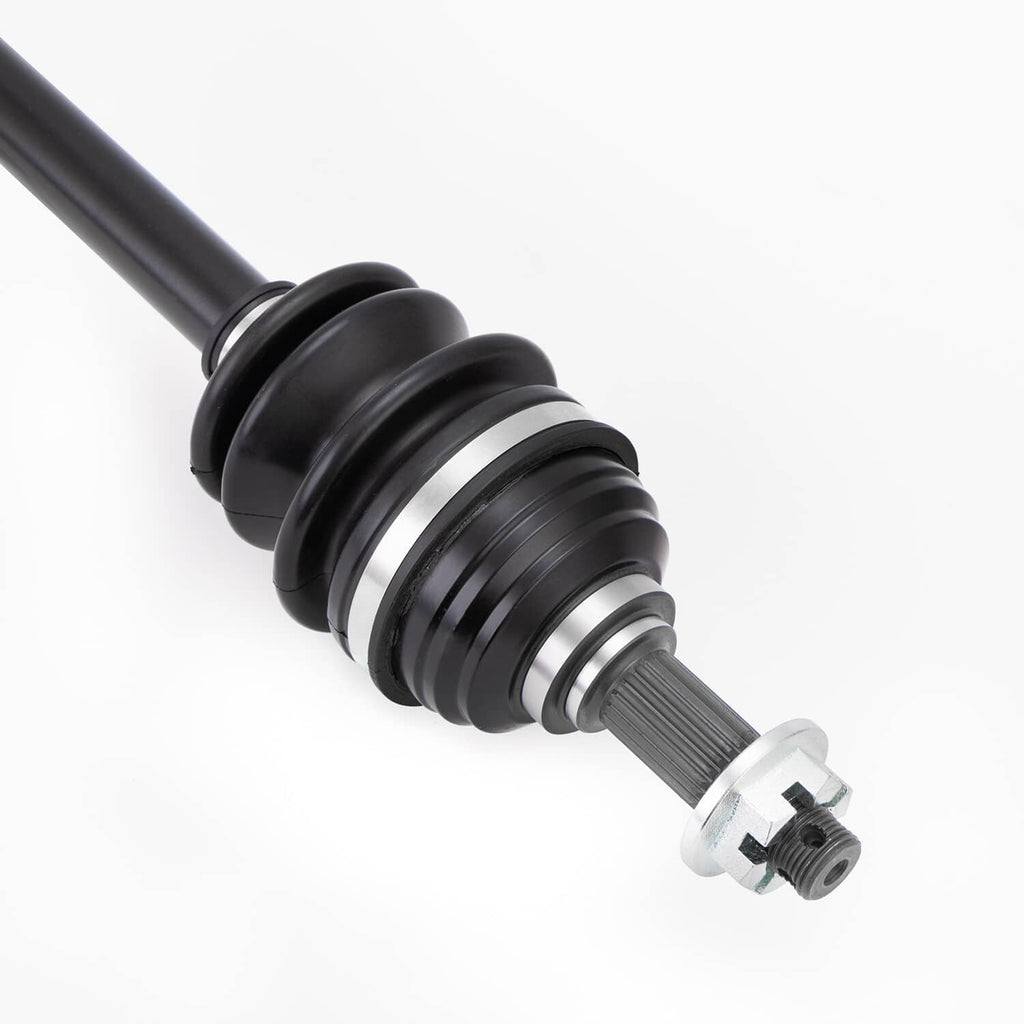 Front CV joint axle with black boot and ribbed housing, splined metal end
