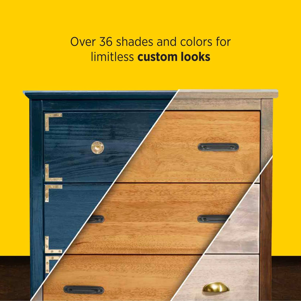 Stained wood cabinet drawers showing two finish colors