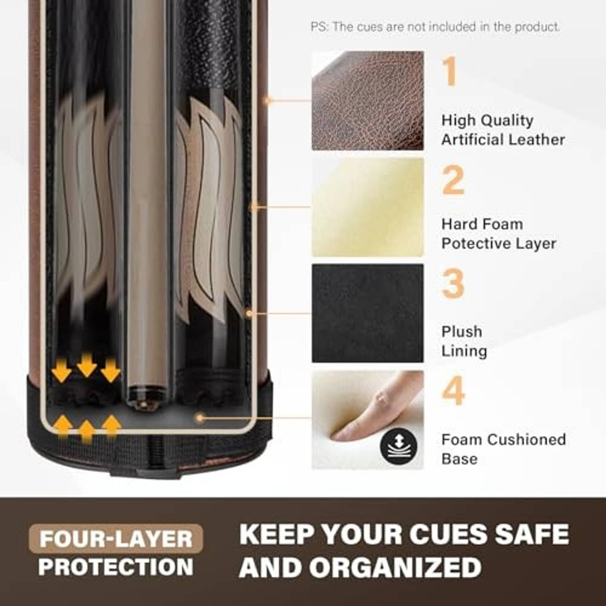 Brown 2x2 pool cue case interior with foam lining and cushioned base