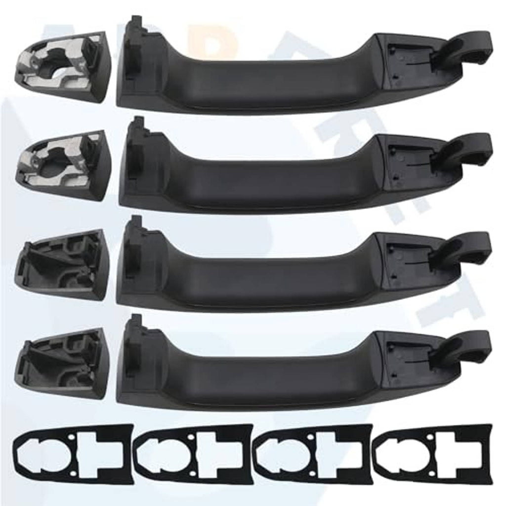 Black exterior door handles with gaskets and mounting brackets, three pieces