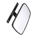 Wide panoramic rear-view golf cart mirror with black frame and mounting bracket
