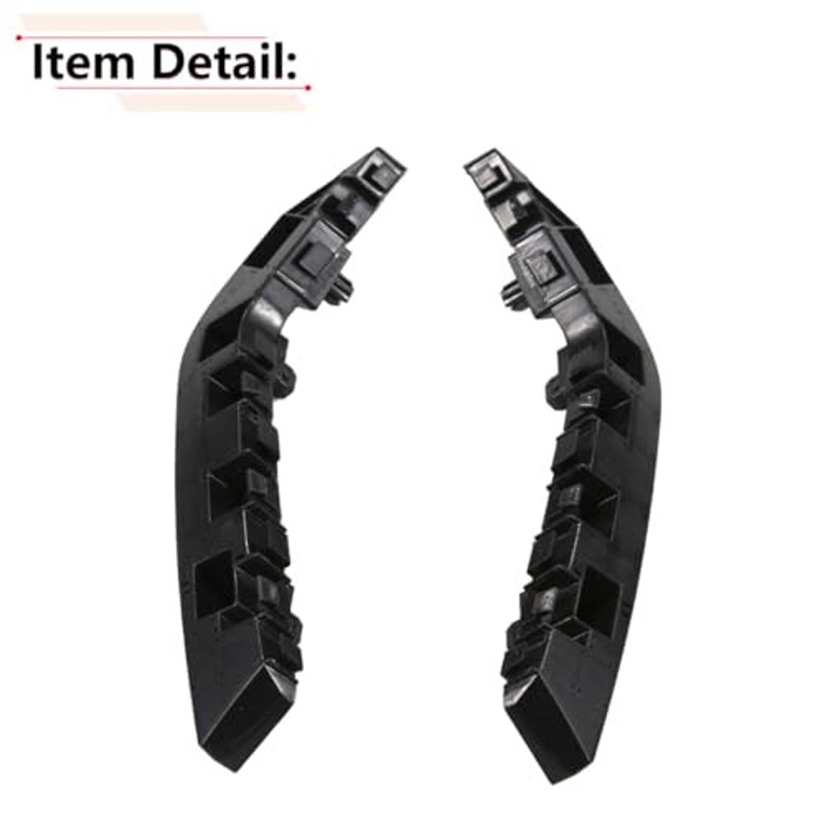 Front bumper bracket end sections with mounting clips, black plastic, two pieces