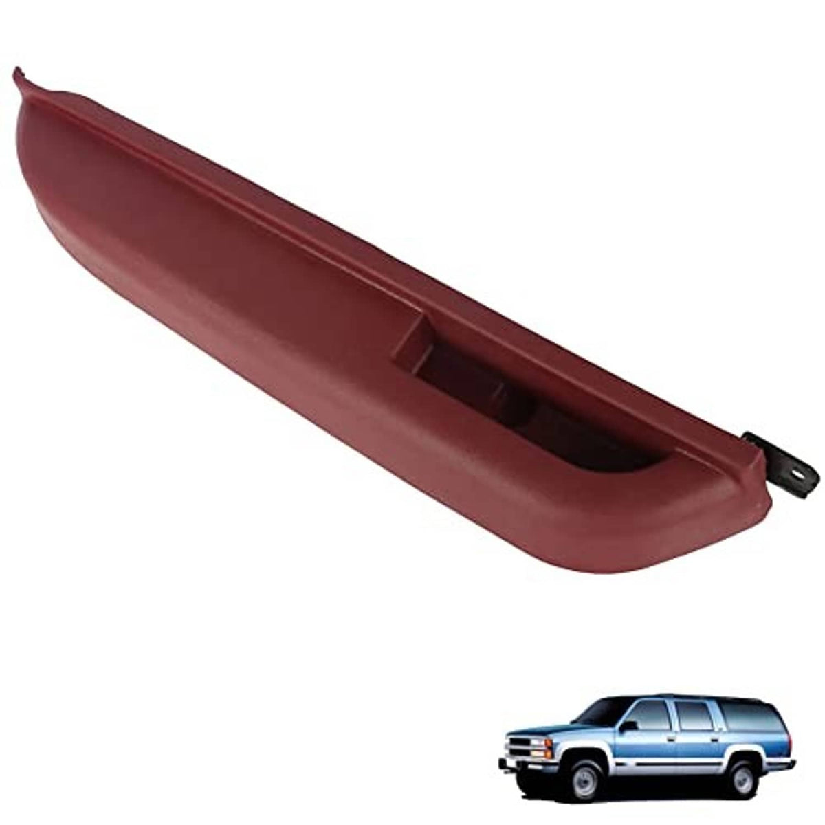 Red front driver side door armrest replacement, long curved cover with black insert