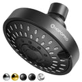 Matte black 4-inch fixed shower head with HOPOPRO faceplate and spray nozzles