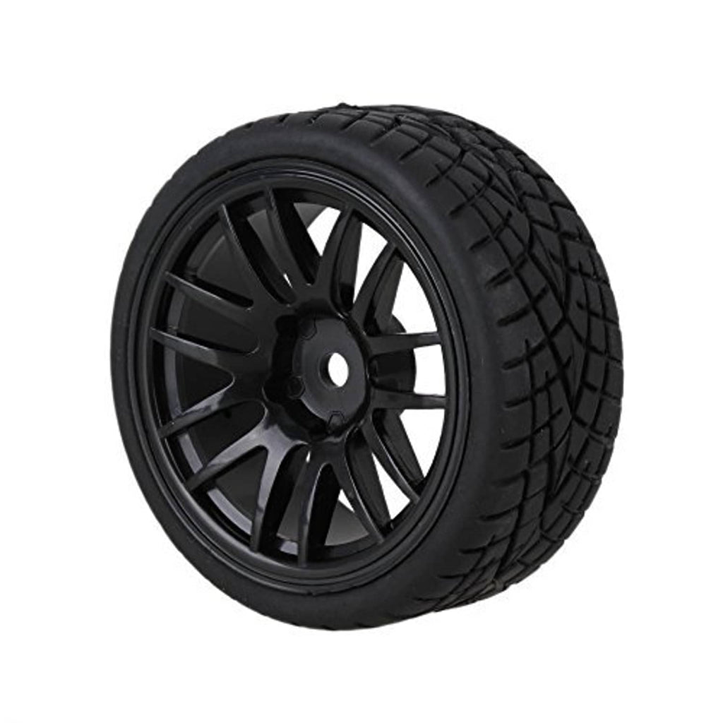Black 14-spoke wheel rim with black tread tire