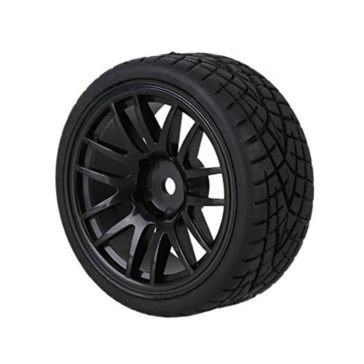 Black 14-spoke wheel rim with black tread tire