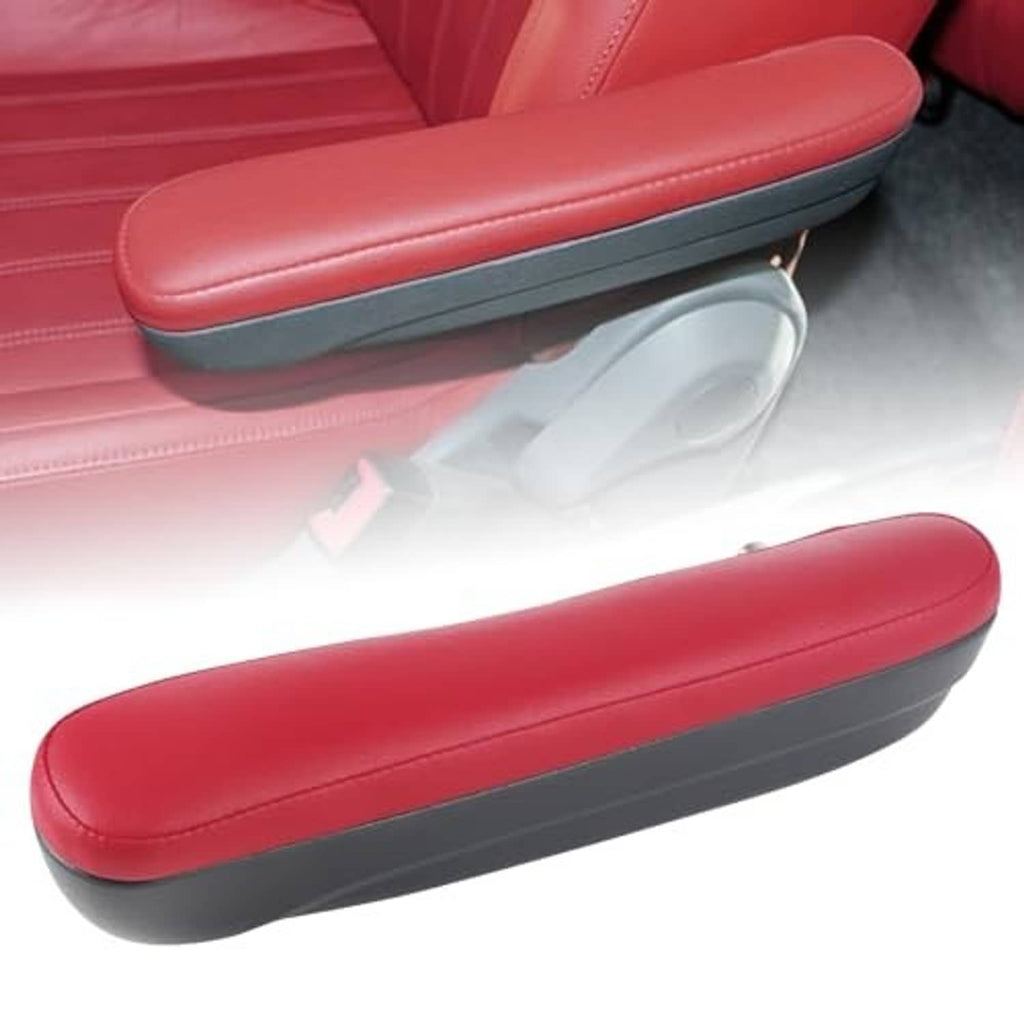 Red padded armrest for passenger front seat with black base and mounting hardware