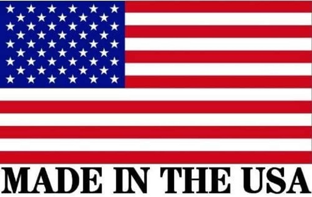 Made in the USA flag with stars and stripes and 'MADE IN THE USA' text