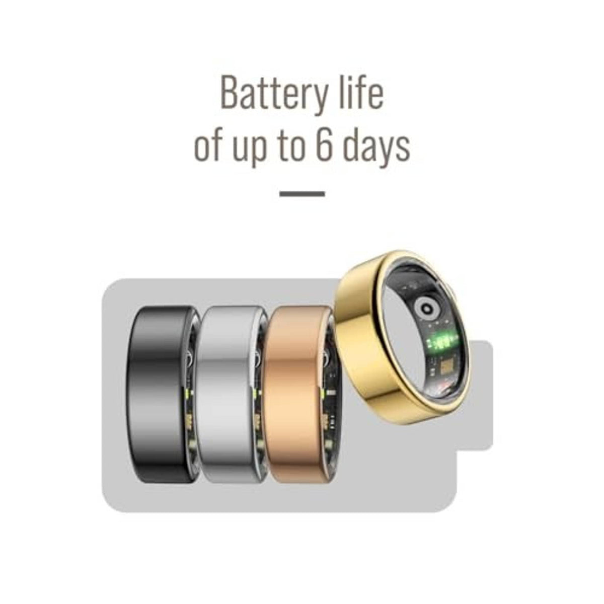 Smart ring design shown in black, silver, rose gold, and gold finishes