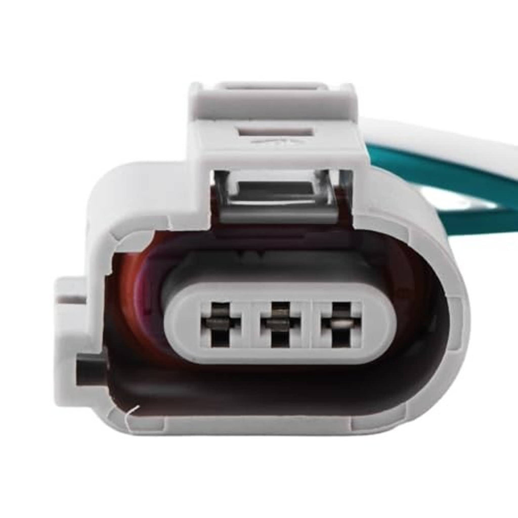 3-pin position sensor connector, terminal opening visible, teal/black wires
