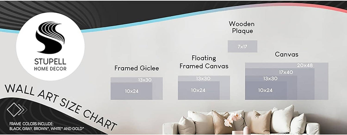 Wall art size chart graphic with canvas and floating canvas size blocks