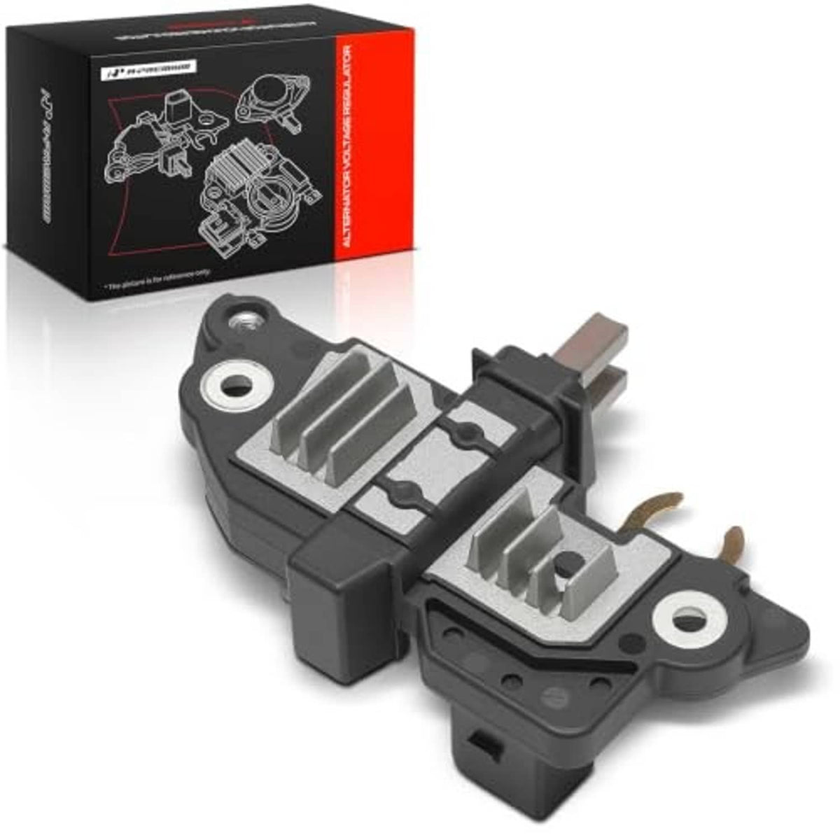 Alternator voltage regulator, black housing with metal pins and mounting plate