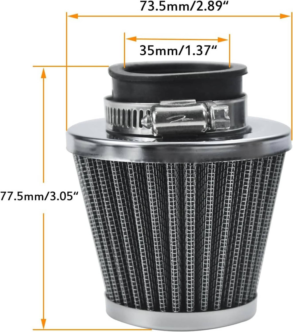 Cone air filter with black top clamp and silver metal base