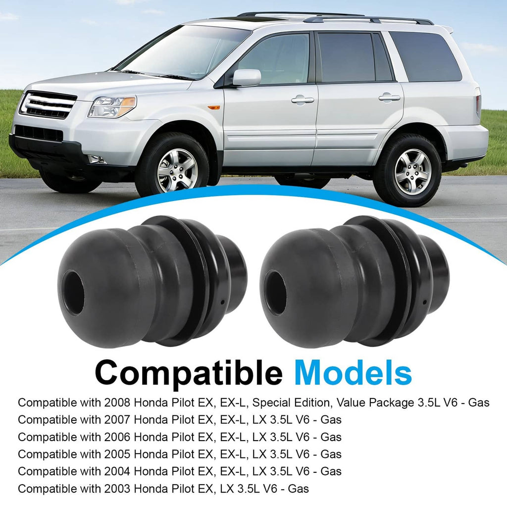 Black rear suspension bump stops with circular openings and ridged sides