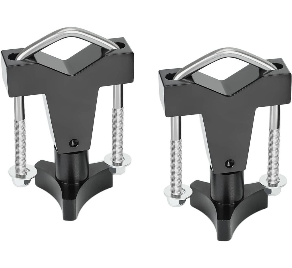 Black tube mount jack bracket with two U-bolts and clamp arms, pair