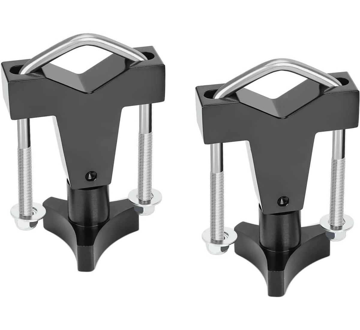 Black tube mount jack bracket with two U-bolts and clamp arms, pair