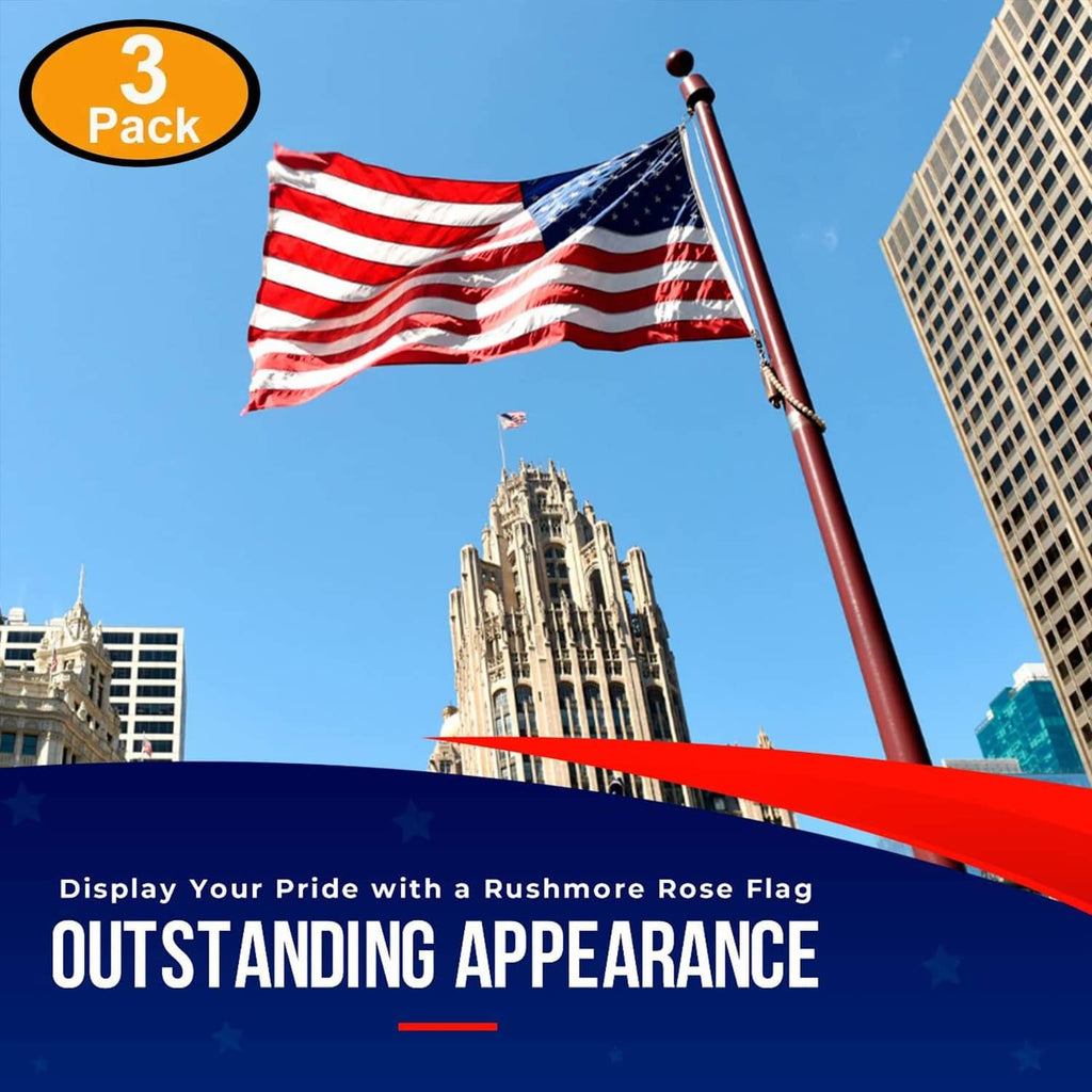 Outdoor American flags flying on tall poles