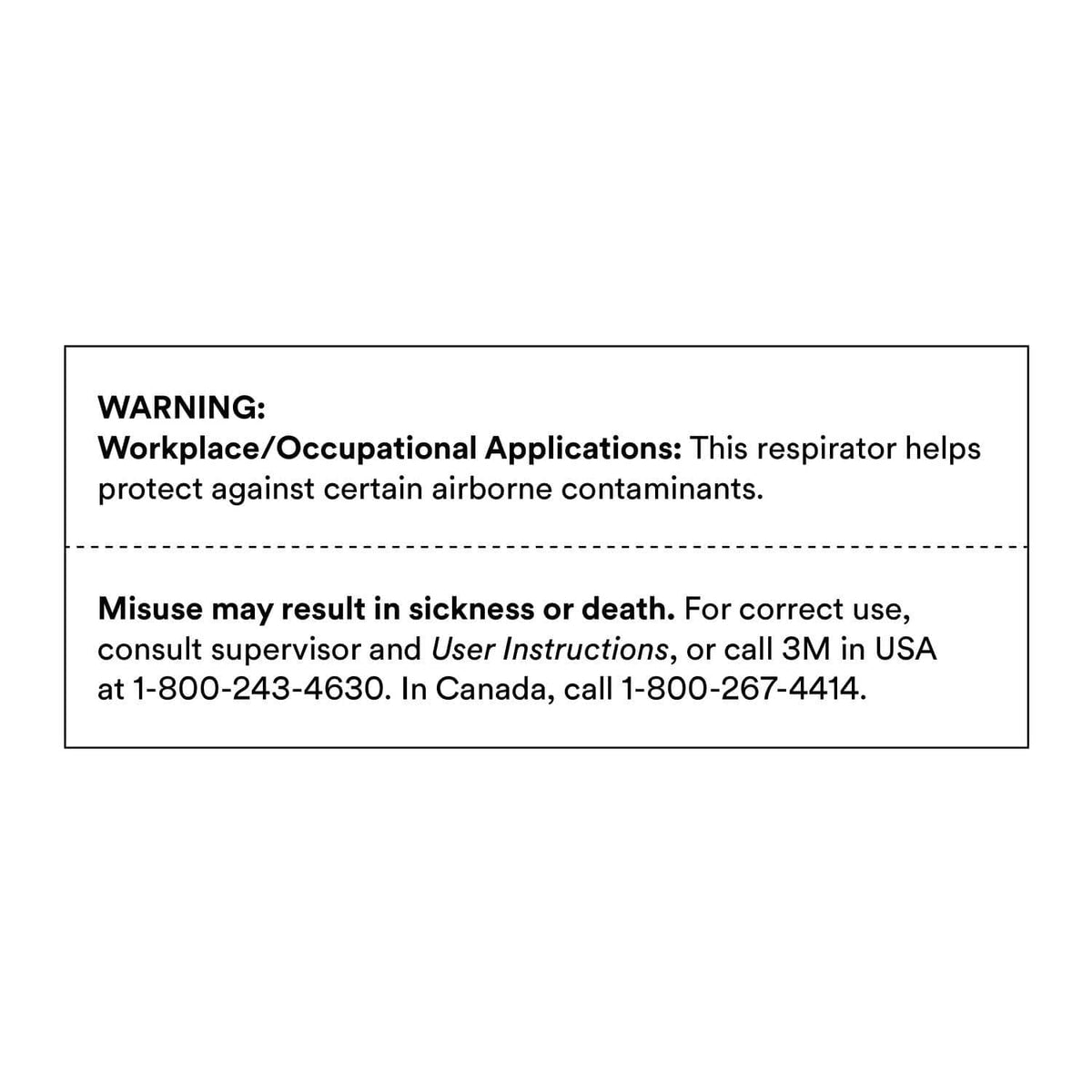 Usage warning label for half-face respirator