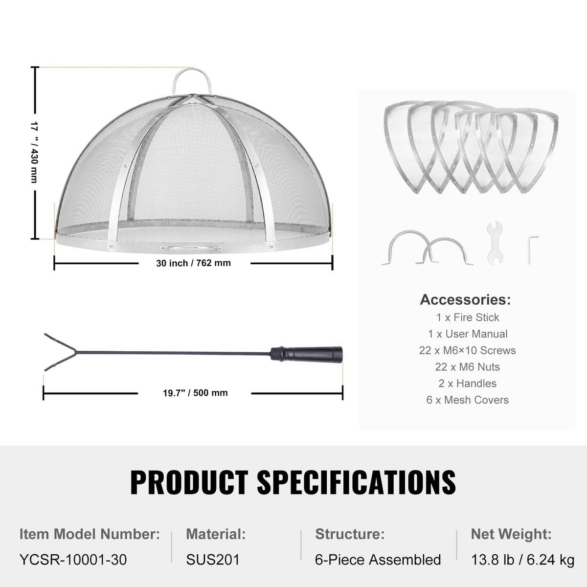 30 inch stainless steel round spark screen cover lid with dome mesh and handle