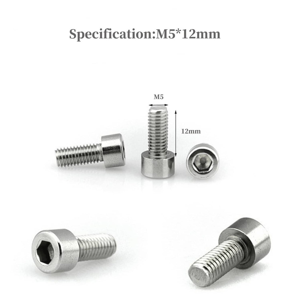 Hex socket head bolts, M5x12mm size diagram with matching bottle cage hardware