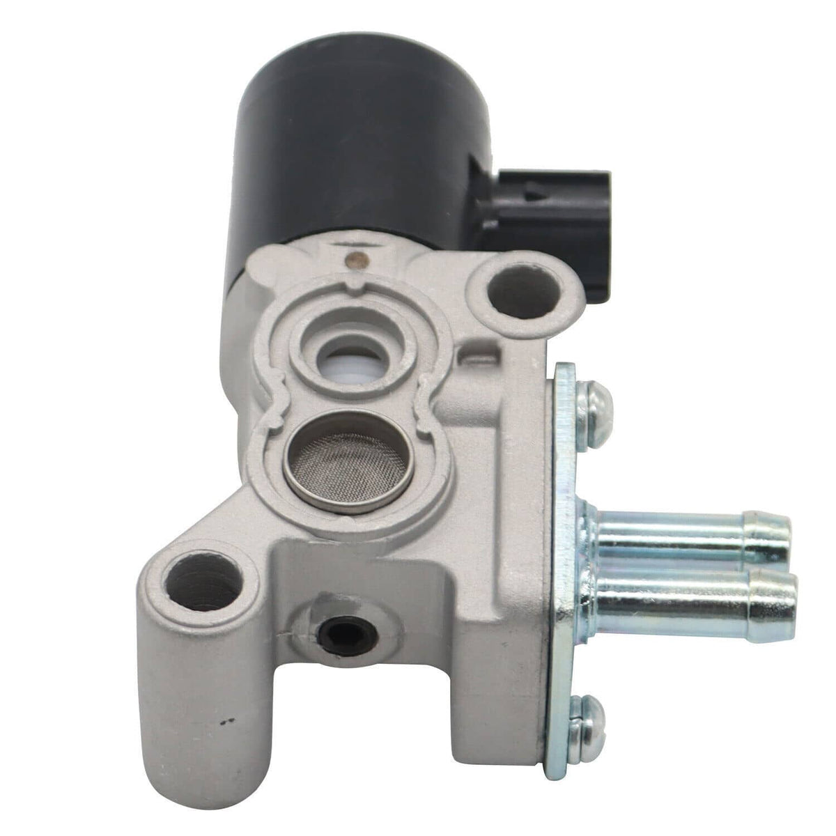 Idle air control valve showing circular filter mesh and two chrome outlet tubes