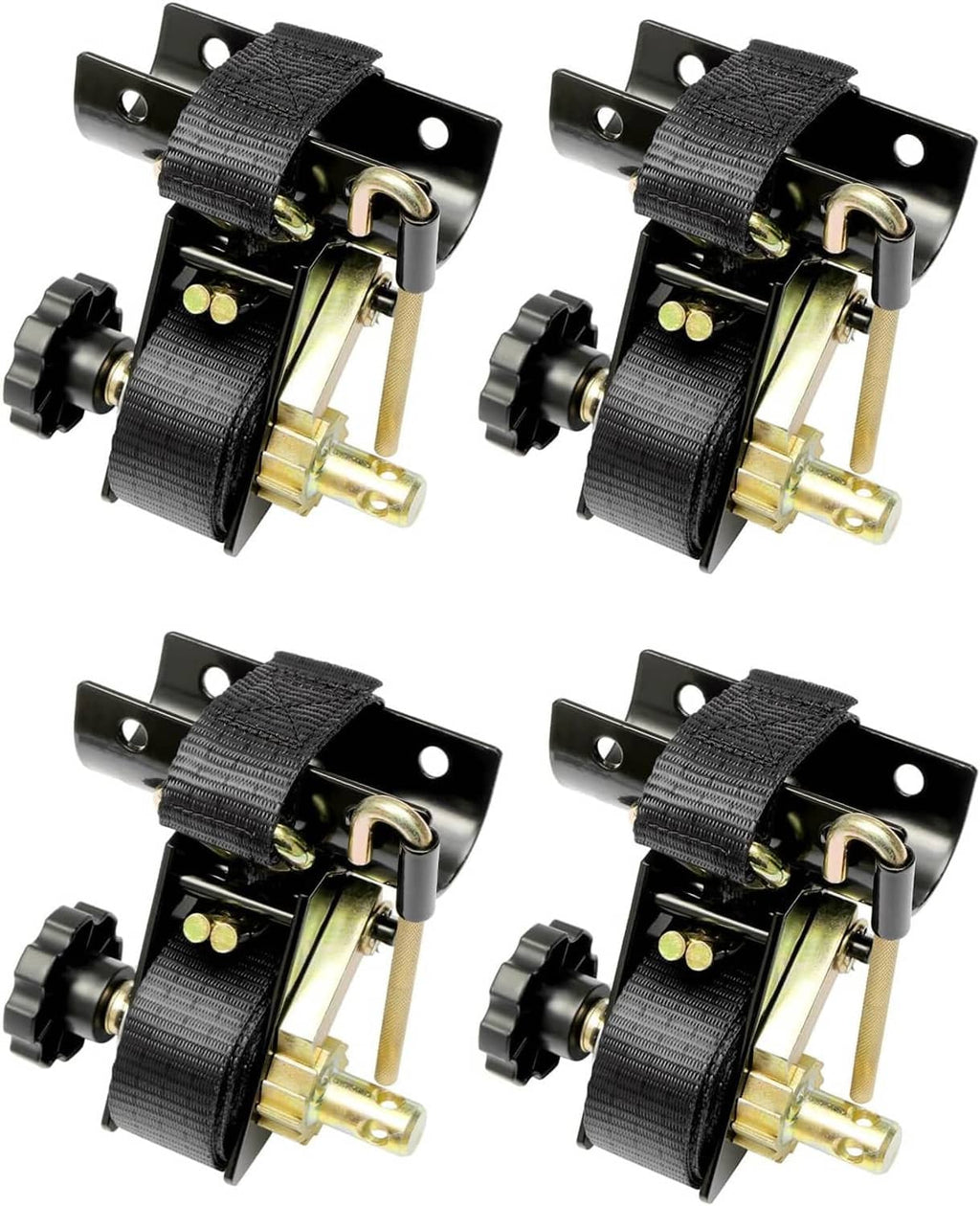 Black ladder rack strap set with J-hooks and tube-mount brackets, 4-pack.