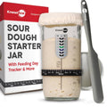 Sourdough starter jar with cloth cover and feeding day level tracker band