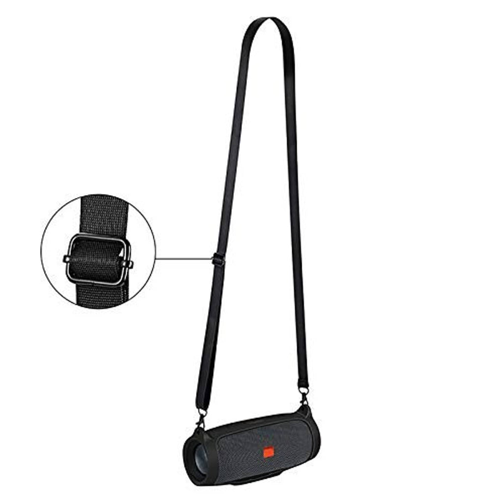 Black crossbody strap with carabiner hooks and black silicone speaker sleeve
